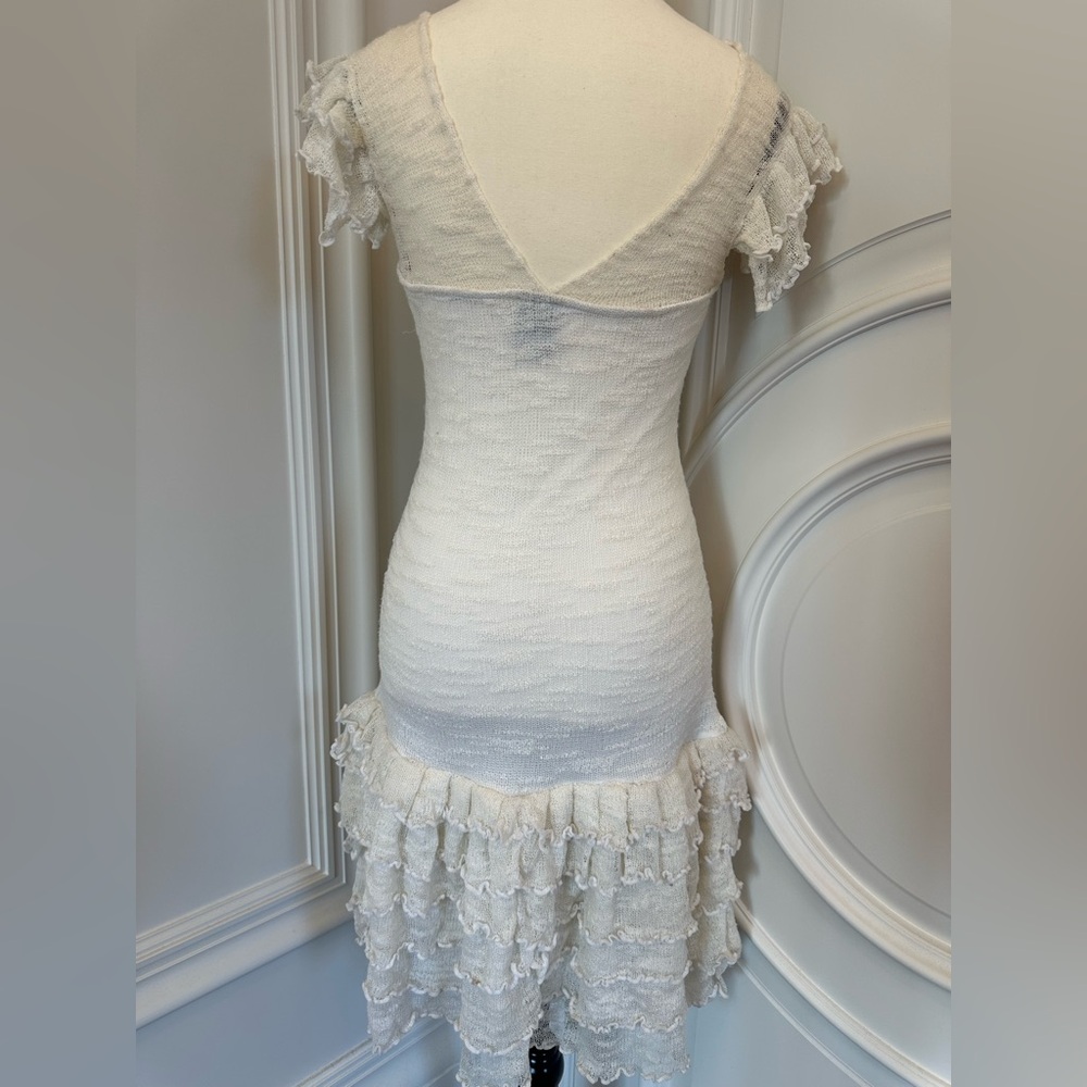 Y2K Romantic Vintage Victorian Boho Western Style Ivory Sheath Ruffled Dress - Picture 9 of 14